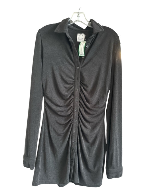 With Jean Size M Black Long Sleeve Button Down Collar Dress Black / M