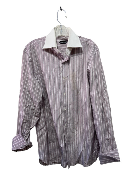Tom Ford Size 16.5 Purple & White Cotton Striped Button Down Long Sleeve Shirt 16.5
