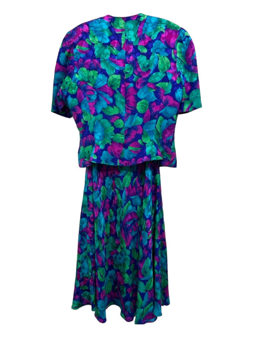 Adrianna Papell Size 6 Purple Green Blue Silk Floral Button Front Maxi Skirt Set Purple Green Blue / 6