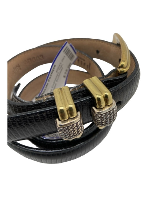 Brighton Black & Gold Snake Embossed Thin Gold Buckle Metal detail Belts Black & Gold / 32