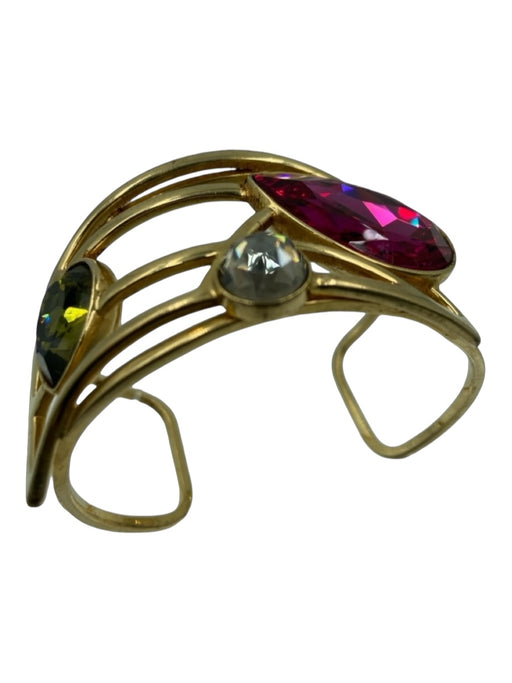 Swarovski Gold, Pink, Green Metal & Crystal Open Shapes Cuff Bracelet Gold, Pink, Green