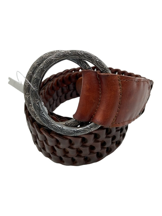 Jenny and the Boys Brown & Gunmetal Leather Woven Wide Folding Clasp Belts Brown & Gunmetal / M