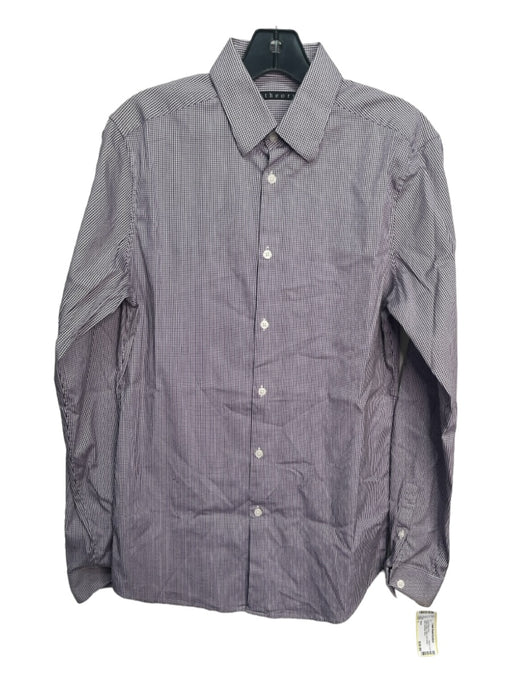Theory Size L Purple & White Cotton Grid Button Down Men's Long Sleeve Shirt L