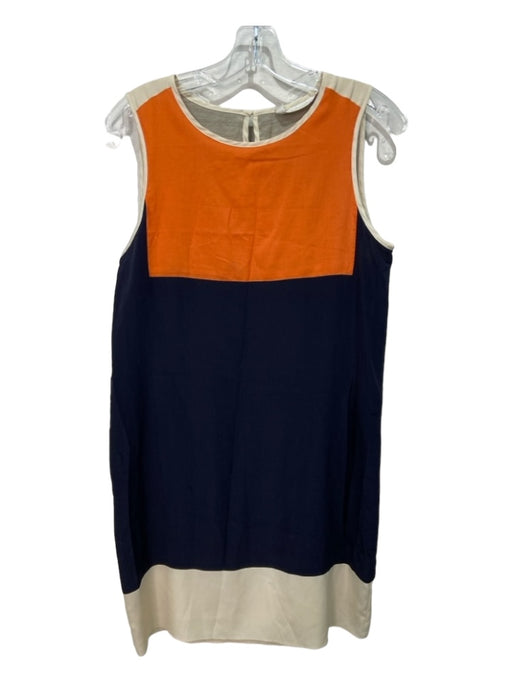 Chloe Size M Navy Orange & Beige Silk Blend Sleeveless Colorblock Shift Dress Navy Orange & Beige / M
