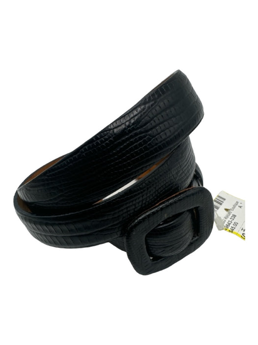H Black Leather Snakeskin print Buckle Waist Belts Black / S