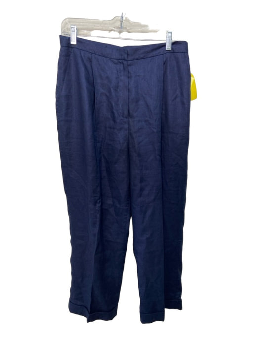 Lauren Ralph Lauren Size 12 Navy Linen High Rise Straight Crop Front Pleat Pants Navy / 12