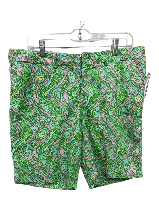 Lilly Pulitzer Size 10 Pink & Green Cotton Alligator Mid Rise Bermuda Shorts Pink & Green / 10