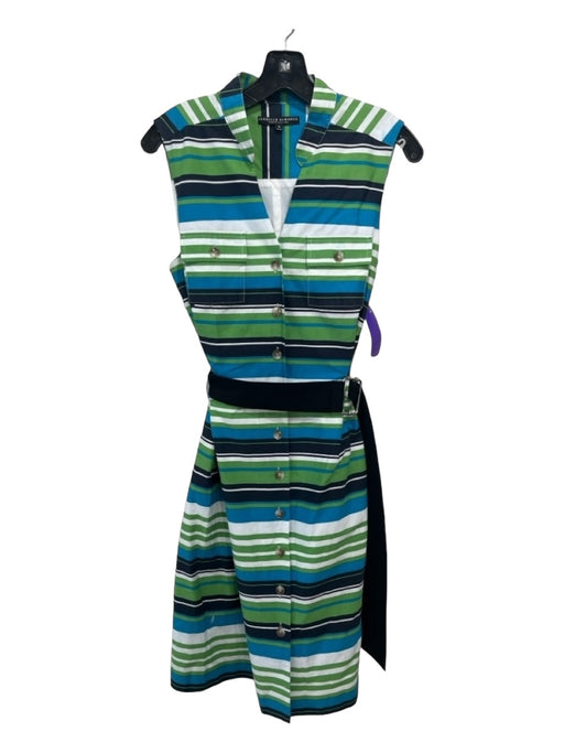 Isabella Demarco Size 8 White, Green, Blue Cotton Blend Sleeveless Belted Dress White, Green, Blue / 8