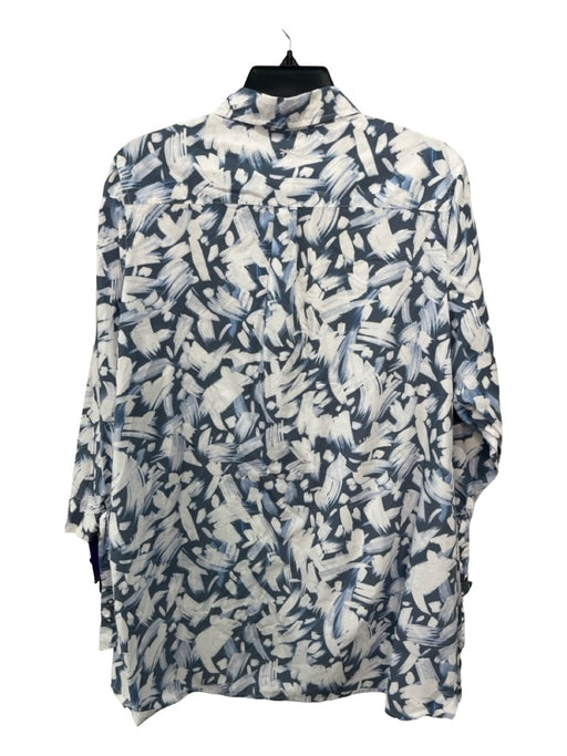 Tyler Boe Size Small White & Blue Cotton Long Sleeve Abstract Print Dress White & Blue / Small