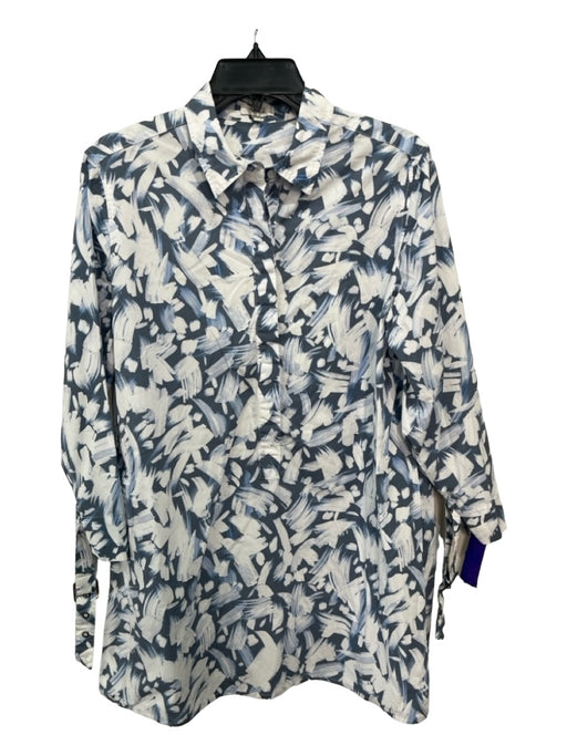 Tyler Boe Size Small White & Blue Cotton Long Sleeve Abstract Print Dress White & Blue / Small