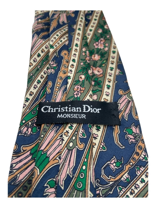 Christian Dior Navy & Green Silk All Over Print Men's Tie