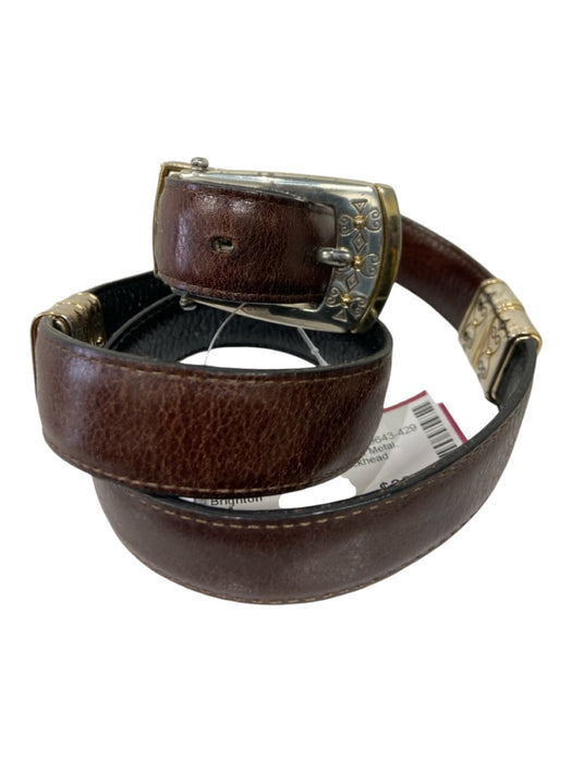 Brighton Brown, Black, Silver Leather & Metal Reversible Segmented Belts Brown, Black, Silver / M