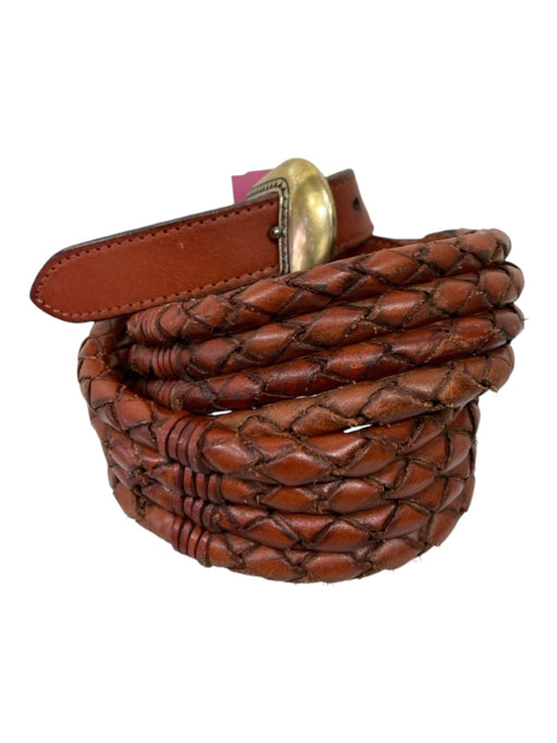 Nocona Belt Co. Reddish Brown Leather Braided Waist Belt Gold Hardware Belts Reddish Brown / XS/S