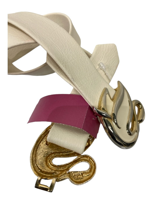 Mimi Di Niscemi Cream & Gold Leather & Metal Swan Waist Belt Belts Cream & Gold / Small