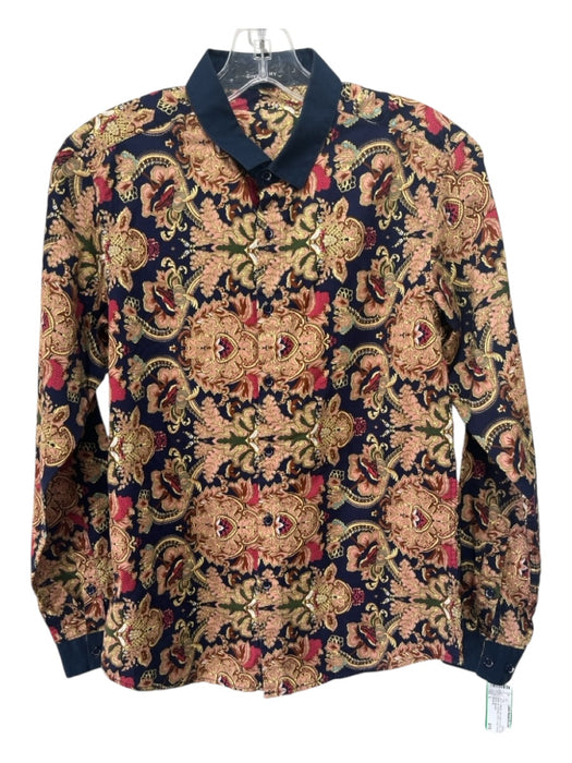 Givenchy Size L navy blue & multi Cotton Button Up Brocade Print Long Sleeve Top navy blue & multi / L