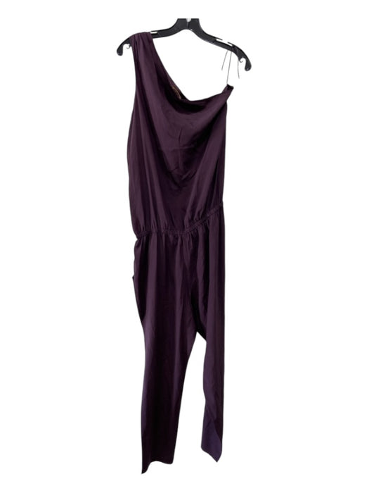 Ramy Brook Size L Dark Purple Silk Elastic Waist One Shoulder Slim Jumpsuit Dark Purple / L