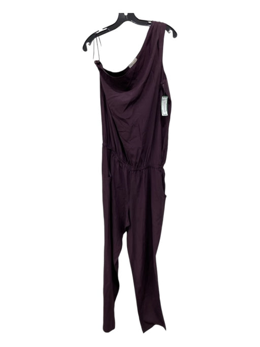 Ramy Brook Size L Dark Purple Silk Elastic Waist One Shoulder Slim Jumpsuit Dark Purple / L