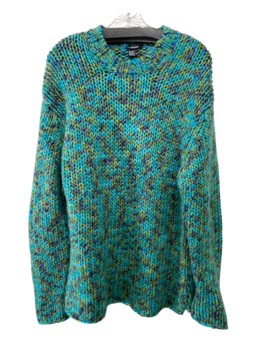 NY Based Size L Blue & Green Acrylic Chunky Crew Neck Long Sleeve Sweater Blue & Green / L