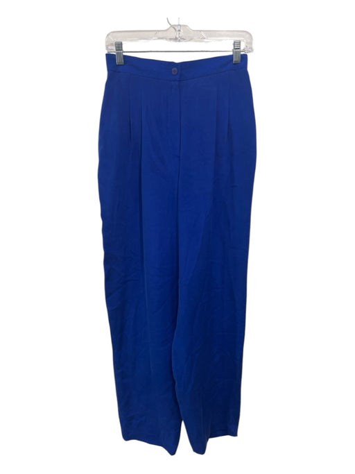 Josephine Chaus Size 8 Blue Silk Button & Zip Pleated high neck Pants Blue / 8