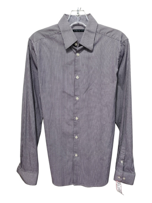 Theory Size L Purple & White Cotton Grid Button Down Men's Long Sleeve Shirt L