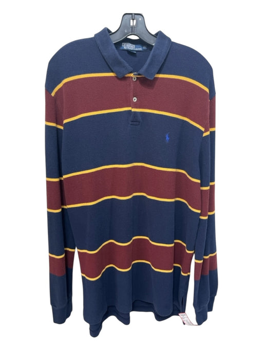 Polo Size XL Navy & Red Cotton Striped Polo Men's Long Sleeve Shirt XL