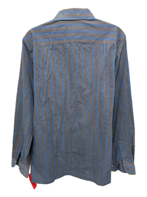 Lanvin Size M Blue & Tan Cotton Striped Button Up Men's Long Sleeve Shirt Blue & Tan / M