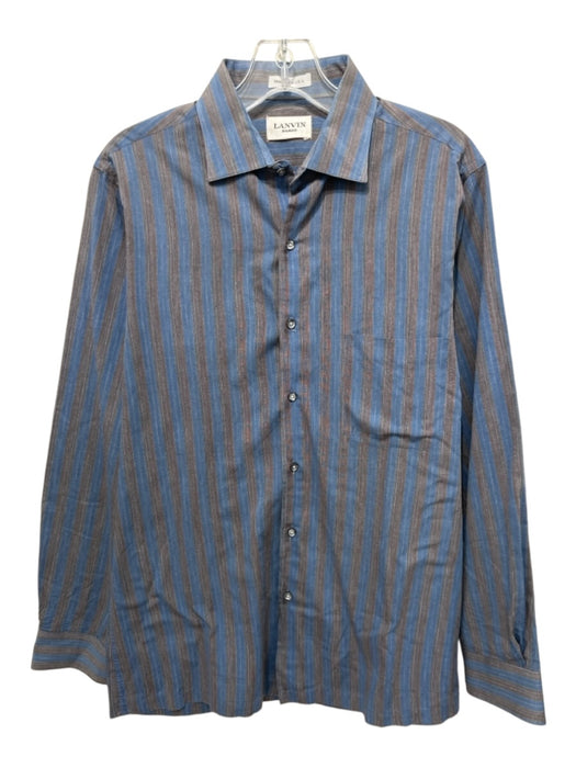 Lanvin Size M Blue & Tan Cotton Striped Button Up Men's Long Sleeve Shirt Blue & Tan / M