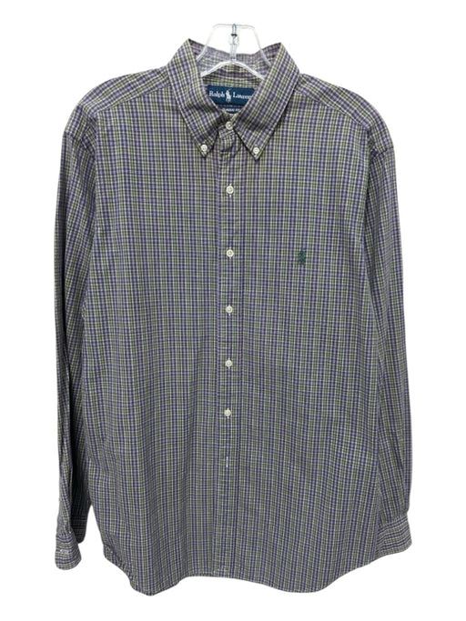 Ralph Lauren Size L Green & Purple Print Cotton Plaid Men's Long Sleeve Shirt Green & Purple Print / L