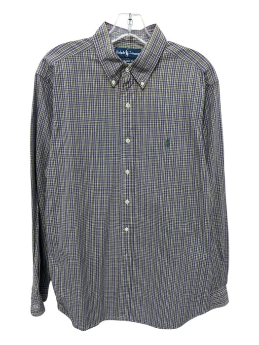 Ralph Lauren Size L Green & Purple Print Cotton Plaid Men's Long Sleeve Shirt Green & Purple Print / L