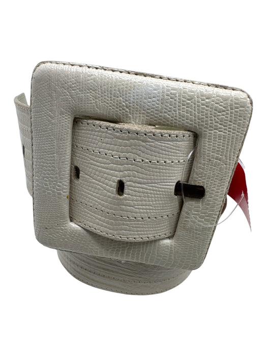 Yves Saint Laurent Cream Snake Skin Square Buckle Belts Cream / Medium