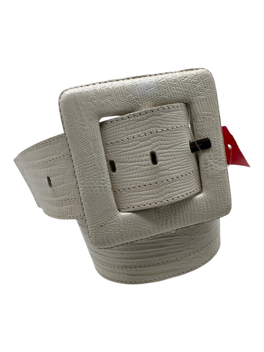 Yves Saint Laurent Cream Snake Skin Square Buckle Belts Cream / Medium