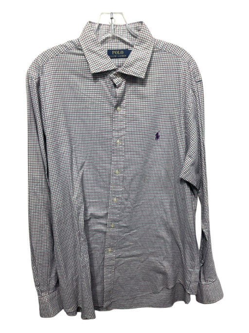 Polo Size L White & Purple Cotton Grid Button Up Men's Long Sleeve Shirt White & Purple / L