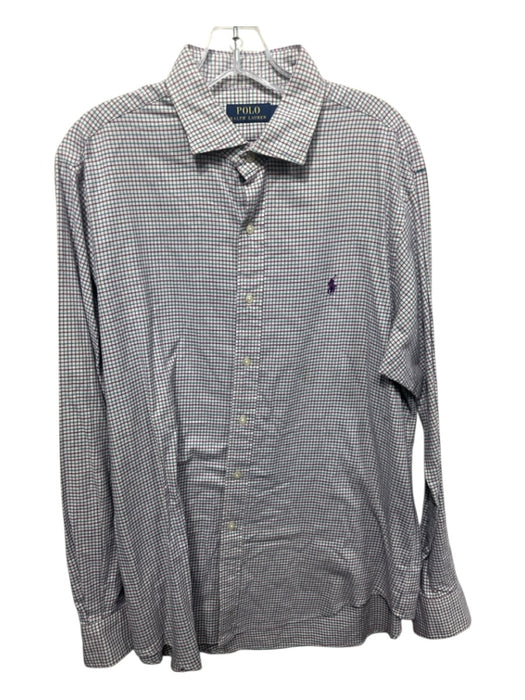 Polo Size L White & Purple Cotton Grid Button Up Men's Long Sleeve Shirt White & Purple / L