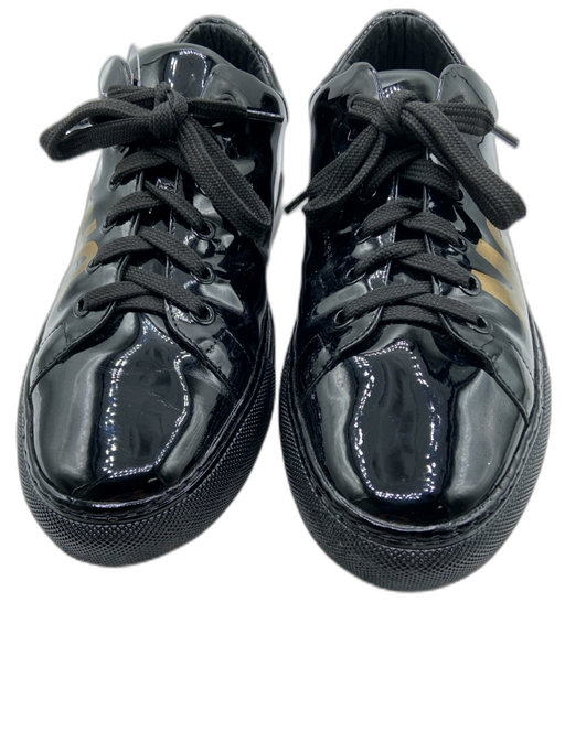 Moschino Shoe Size 39 Black & Gold Patent Leather Low Top lace up Sneakers Black & Gold / 39