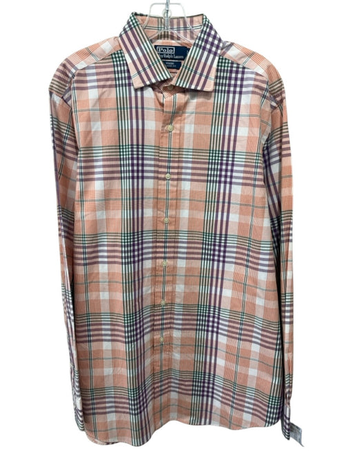 Polo Size 16.5 Orange & Multi Cotton Plaid Button Down Men's Long Sleeve Shirt Orange & Multi / 16.5