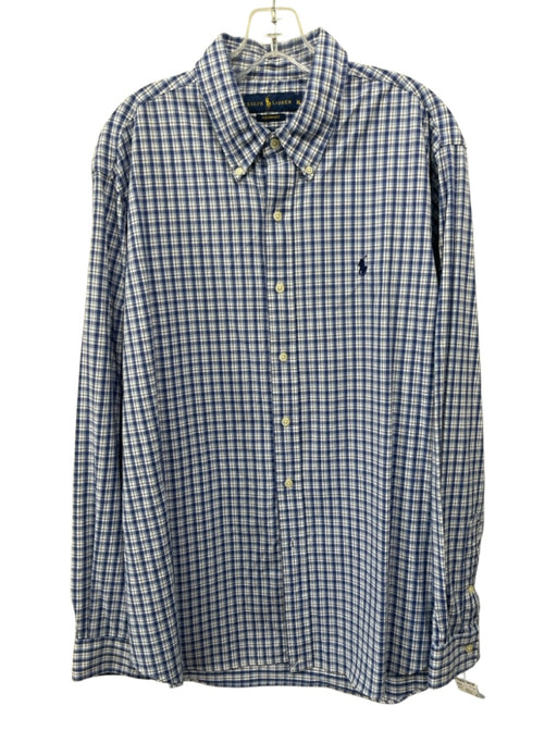 Polo Size XL Blue & White Nylon Plaid Button Down Men's Long Sleeve Shirt Blue & White / XL