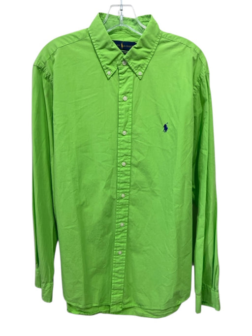 Polo Size L Green Cotton Solid Button Down Men's Long Sleeve Shirt Green / L