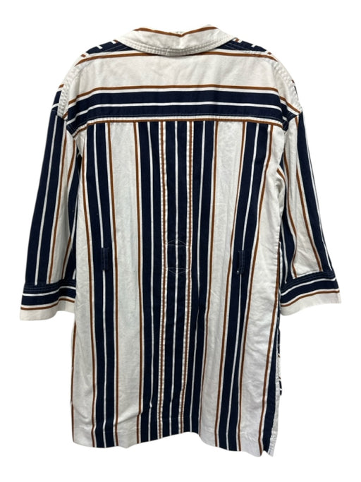 Tory Burch Size 6 Navy, Brown & Cream Cotton Long Sleeve Vertical Stripes Dress Navy, Brown & Cream / 6