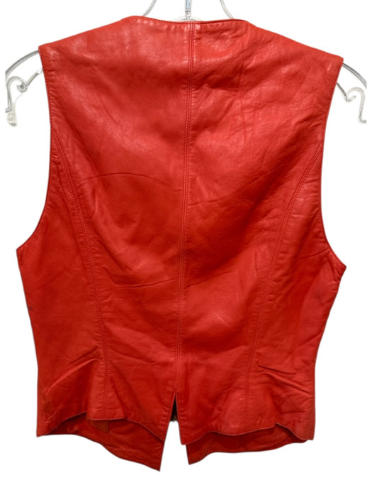 State Of Claud Montana Size 40/M Orange Leather Zip Up Darted Welt Pocket Vest Orange / 40/M