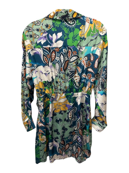 Zara Size S Green, Blue & Multi Polyester Long Sleeve Floral & Abstract Dress Green, Blue & Multi / S