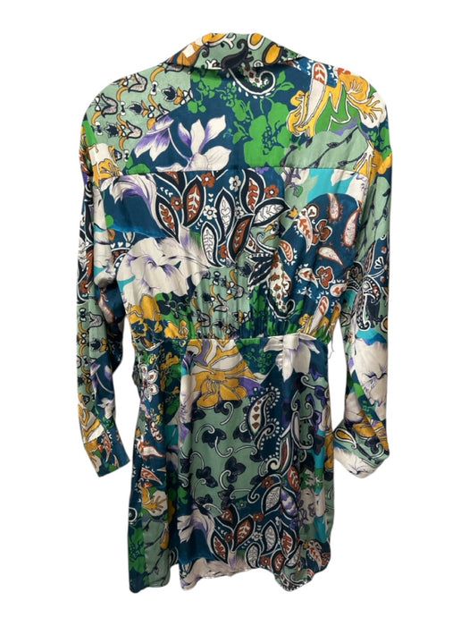 Zara Size S Green, Blue & Multi Polyester Long Sleeve Floral & Abstract Dress Green, Blue & Multi / S