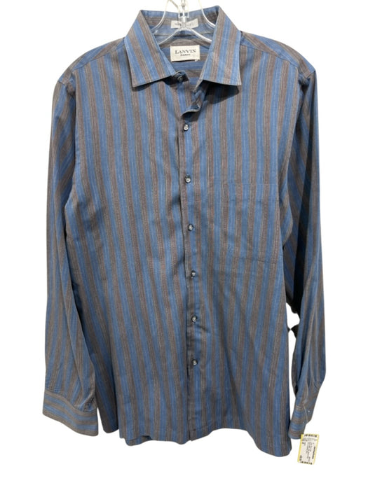 Lanvin Size M Blue & Multi Cotton Striped Button Down Men's Long Sleeve Shirt Blue & Multi / M