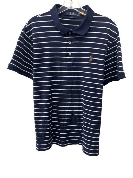 Ralph Lauren Size XL Navy Blue & White Cotton Striped Polo Men's Short Sleeve Navy Blue & White / XL