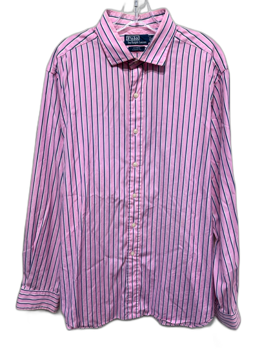 Polo Size 17.5 Pink & White Cotton Striped Button Up Men's Long Sleeve Shirt Pink & White / 17.5