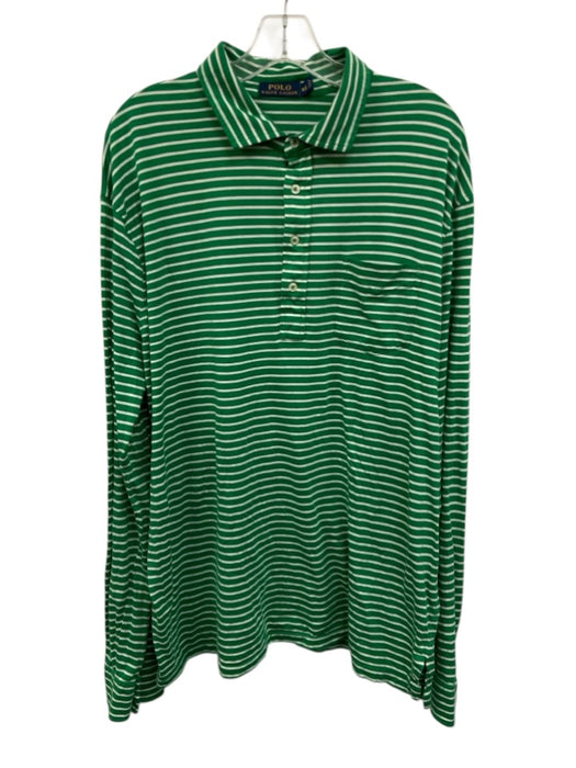 Polo Size XL Green & White Cotton Striped Polo Men's Long Sleeve Shirt Green & White / XL
