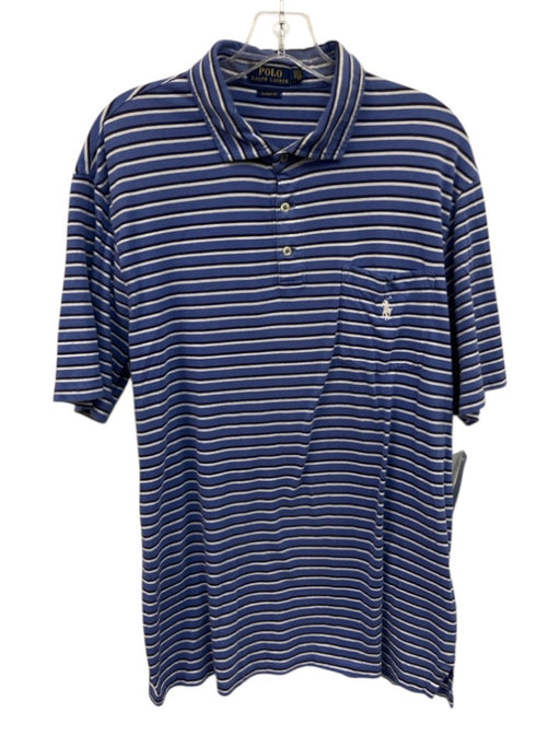 Polo Size L Blue & White Cotton Striped Polo Men's Short Sleeve Blue & White / L