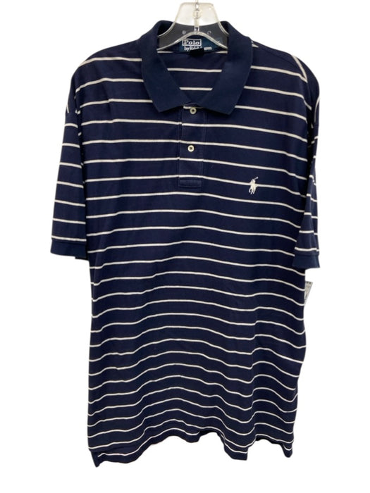 Polo Size XL Navy Blue & White Cotton Striped Polo Men's Short Sleeve Navy Blue & White / XL