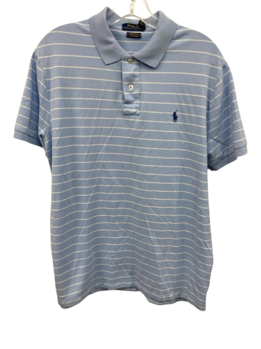 Polo Size L Blue & White Cotton Striped Polo Men's Short Sleeve Blue & White / L