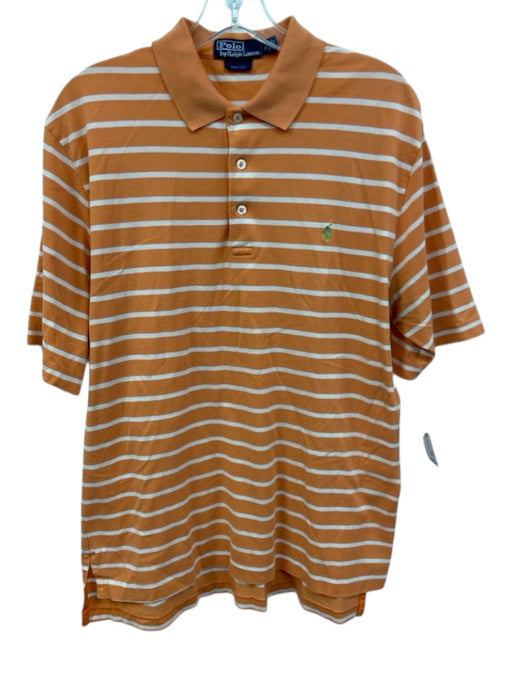 Polo Size M Orange & White Cotton Striped Polo Men's Short Sleeve Orange & White / M