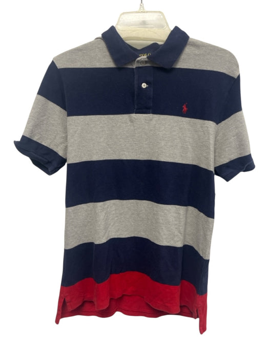Polo Size XL Navy Blue & Gray Cotton Striped Polo Men's Short Sleeve Navy Blue & Gray / XL